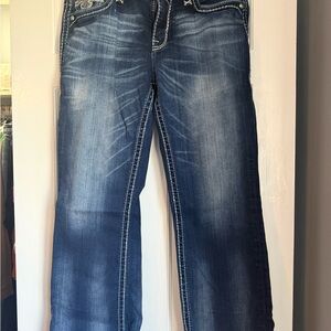 Rock Revival Blue Denim Jeans with Cream Embroidery